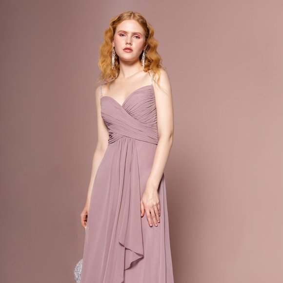 NEW LONG OFF SHOULDER SLEEVELESS A-LINE CHIFFON DRESS WITH ZIPPER BACK GL2666 - Picture 4 of 10